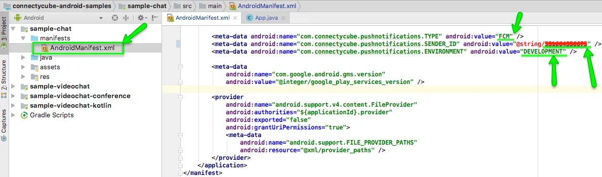 Add your Sender ID, notification type and environment