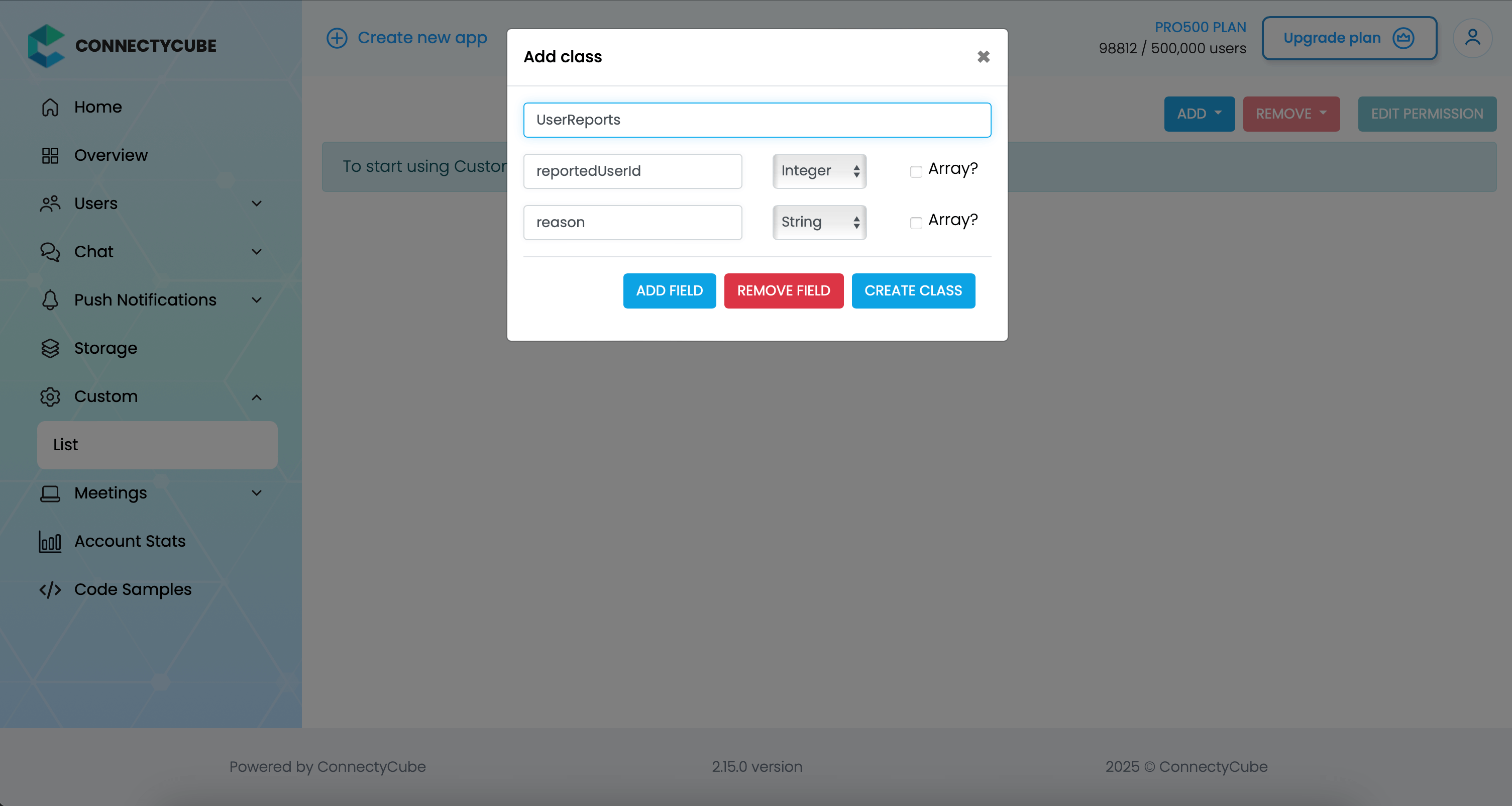 Chat widget: report table in ConnectyCube dashboard